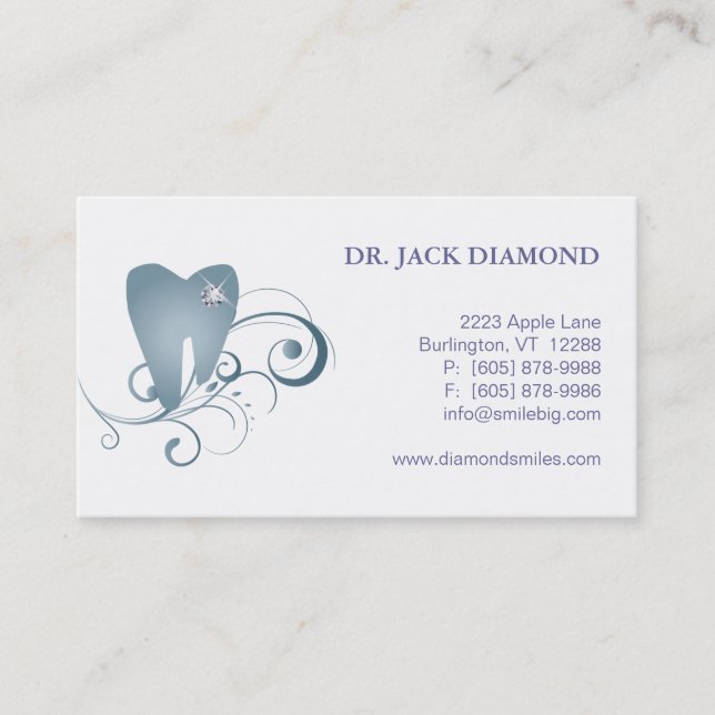 Dental Business Card Diamond Tooth Logo Grey (Front)