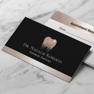 Dental Care Black & Gold Tooth Logo Dentist Appointment Card