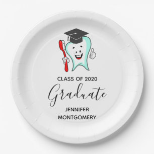 Dental Care Happy Tooth Graduation Cap Paper Plate