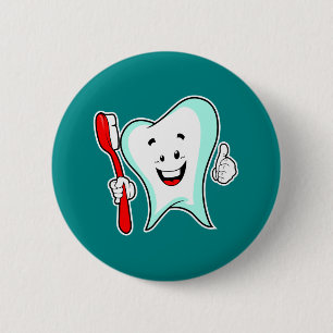 Dental Care Happy Tooth with Toothbrush 6 Cm Round Badge