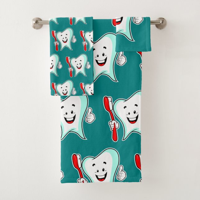 Dental Care Happy Tooth with Toothbrush Bath Towel Set (Insitu)