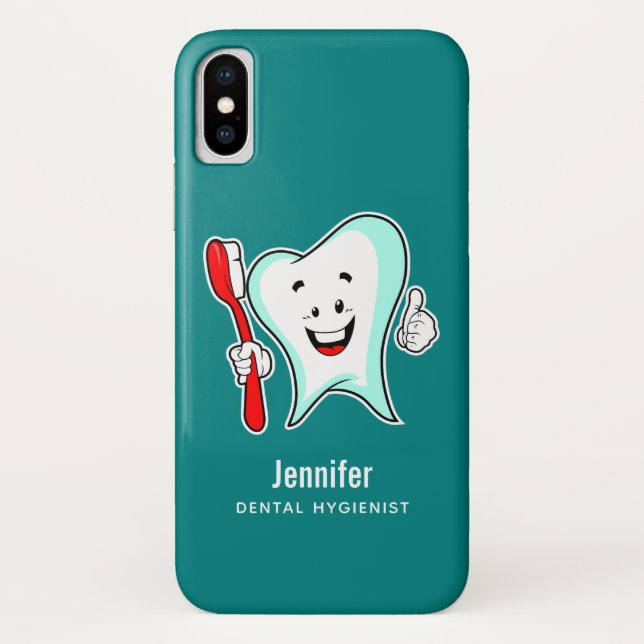 Dental Care Happy Tooth with Toothbrush Case-Mate iPhone Case (Back)