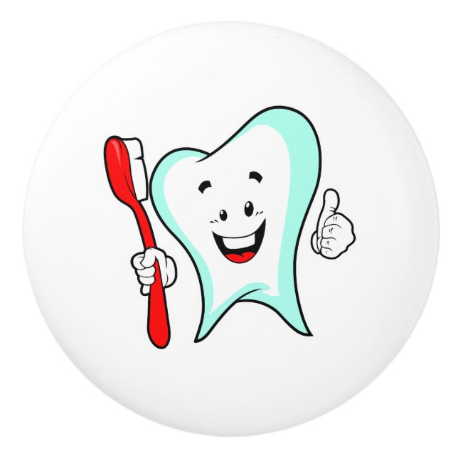Dental Care Happy Tooth with Toothbrush Ceramic Knob (Front)
