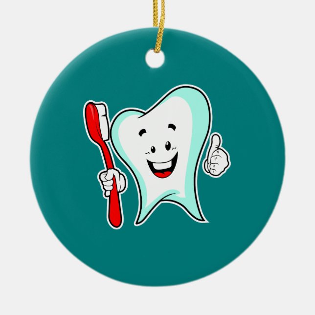Dental Care Happy Tooth with Toothbrush Ceramic Tree Decoration (Front)