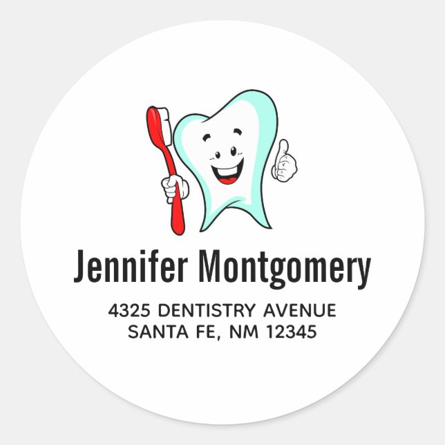 Dental Care Happy Tooth with Toothbrush Classic Round Sticker (Front)