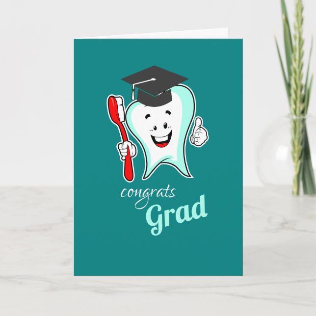 Dental Care Happy Tooth with Toothbrush Graduation Card (Front)