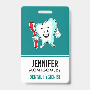 Dental Care Happy Tooth with Toothbrush ID Badge