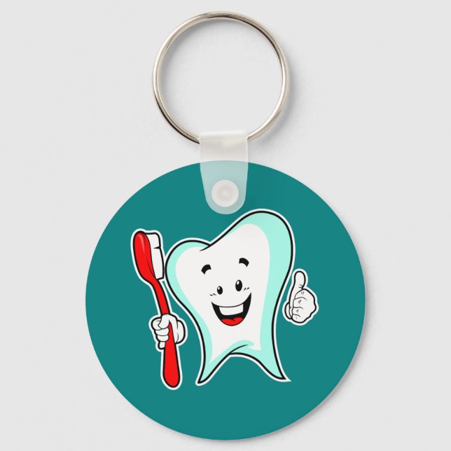 Dental Care Happy Tooth with Toothbrush Key Ring (Front)