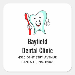 Dental Care Happy Tooth with Toothbrush Square Sticker