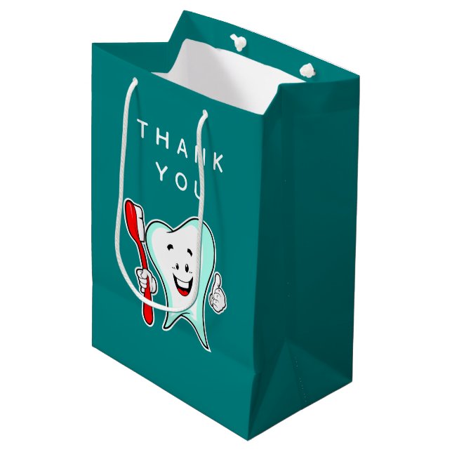 Dental Care Happy Tooth with Toothbrush Thank You Medium Gift Bag (Front Angled)