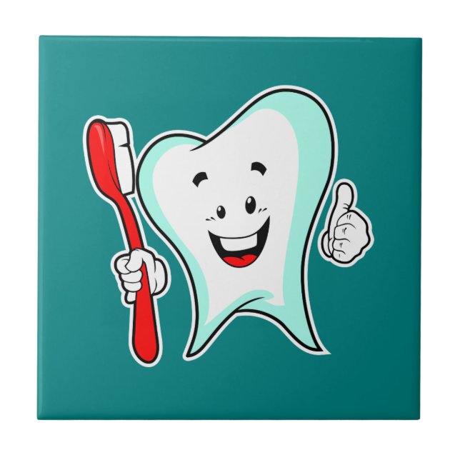 Dental Care Happy Tooth with Toothbrush Tile (Front)