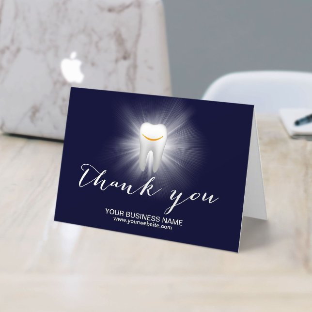Dental Care Smiling Tooth Navy Blue Business Thank You Card (Creator Uploaded)