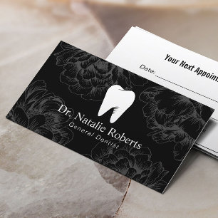 Dental Care Tooth Logo Vintage Black Floral Appointment Card