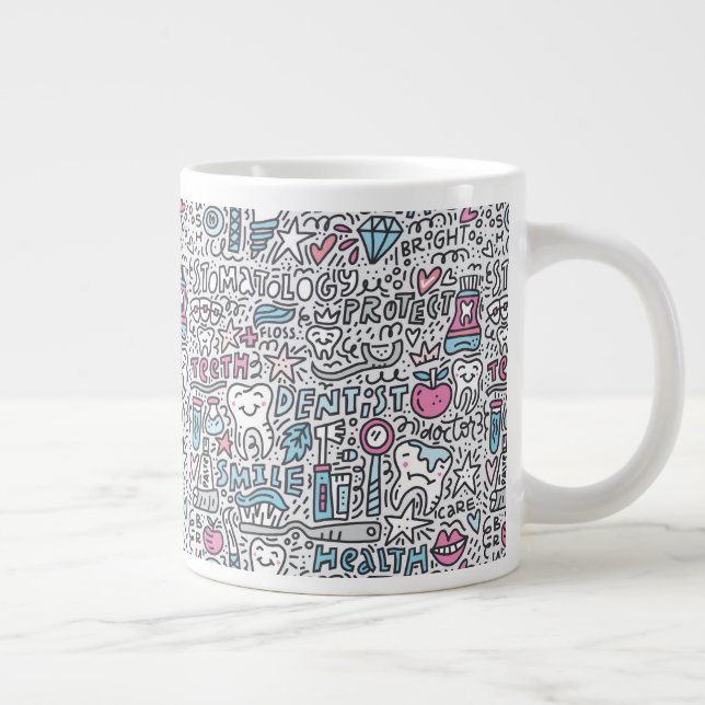 Dental Cartoon Pattern Large Coffee Mug (Right)