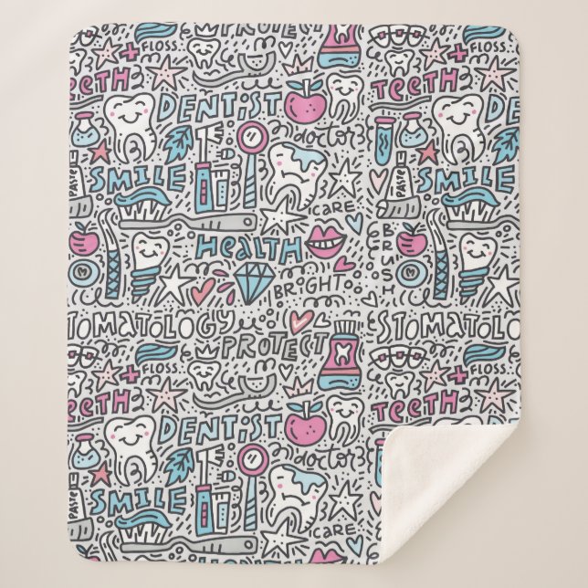 Dental Cartoon Pattern Sherpa Blanket (Front)