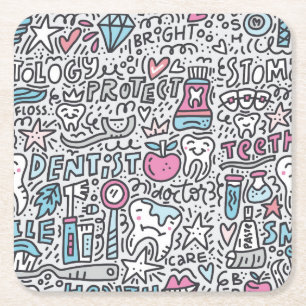 Dental Cartoon Pattern Square Paper Coaster