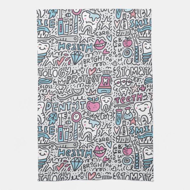 Dental Cartoon Pattern Tea Towel (Vertical)