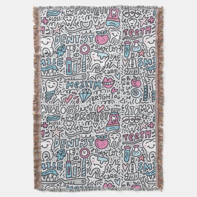 Dental Cartoon Pattern Throw Blanket (Front Vertical)