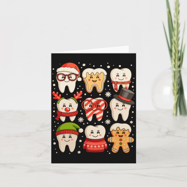 Dental Christmas Cute Teeth Dentist Santa Hat Xmas Card (Front)