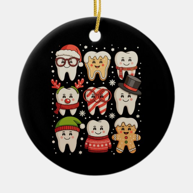 Dental Christmas Cute Teeth Dentist Santa Hat Xmas Ceramic Tree Decoration (Front)