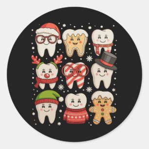 Dental Christmas Cute Teeth Dentist Santa Hat Xmas Classic Round Sticker