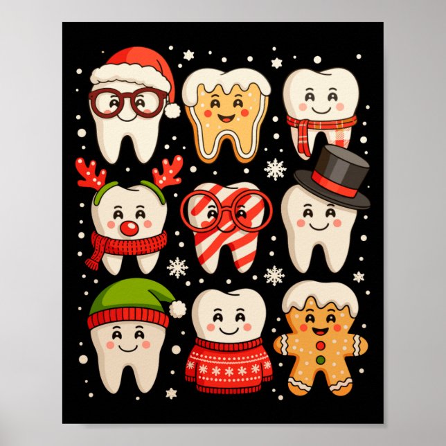 Dental Christmas Cute Teeth Dentist Santa Hat Xmas Poster (Front)