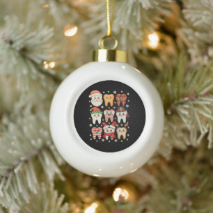 Dental Christmas Teeth Squad Cute Dentist Crew Xma Ceramic Ball Christmas Ornament