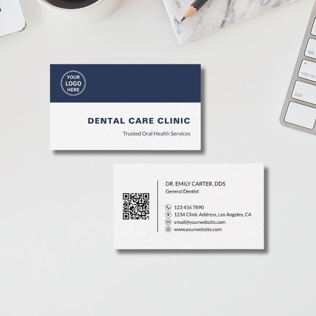 Dental Clinic Dentist Custom Logo QR Code Business Card (Dental Clinic Dentist Custom Logo QR Code Business Card)