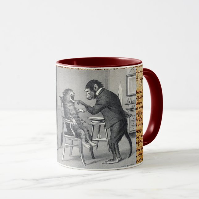 DENTAL CLINIC, DENTIST MONKEY AND CAT  Parchment Mug (Front Right)