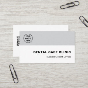 Dental Clinic Dentist Professional Logo QR Grey Business Card
