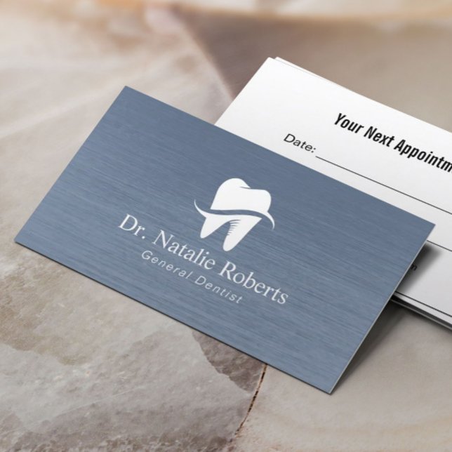 Dental Clinic Modern Tooth Logo Dusty Blue Dentist Appointment Card (Creator Uploaded)