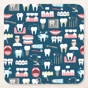 Dental Clinic Office Pattern Square Paper Coaster