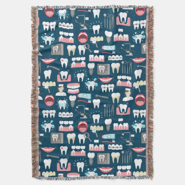 Dental Clinic Office Pattern Throw Blanket (Front Vertical)