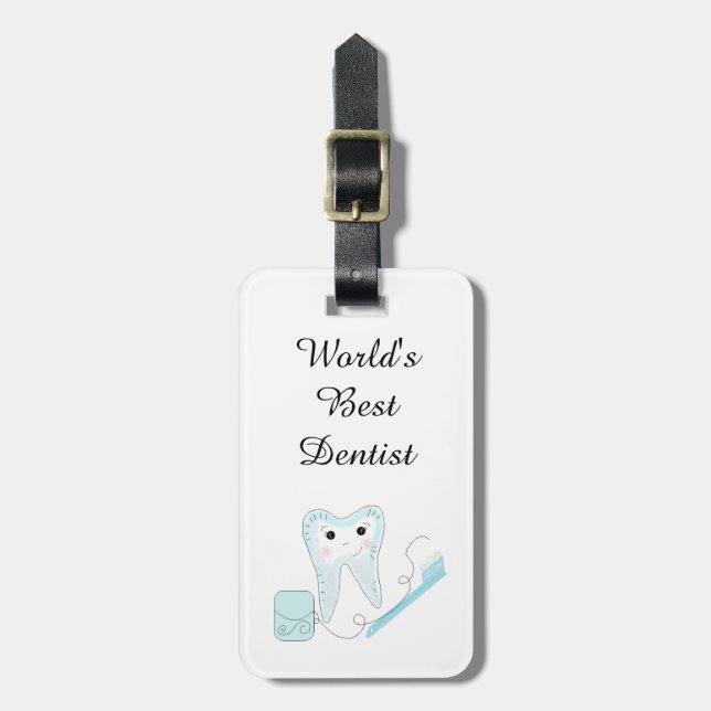 Dental Design Tooth and Brush Luggage Tag (Front Vertical)