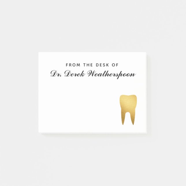 Dental Faux Gold Foil Tooth Personalised Post-it Notes (Front)