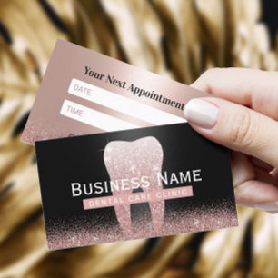 Dental Glitter Tooth Rose Gold Dentist Appointment Card