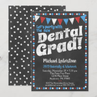 Dental Graduation Party Invitation Red Blue