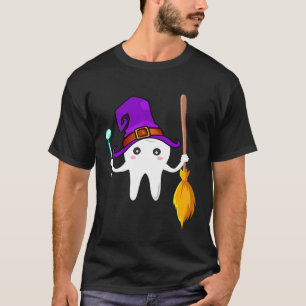 Dental Halloween Tooth Witch Broom Dentist Hallowe T-Shirt