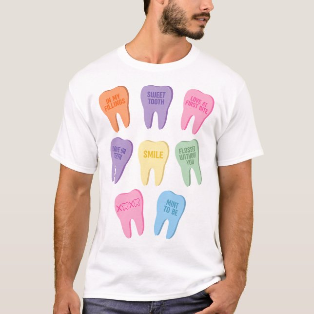 Dental happy Valentine's Day Cute Teeth Hugging He T-Shirt (Front)