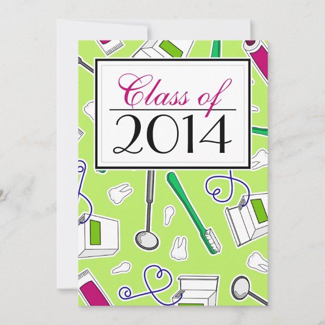 Dental Hygienist / Dental School Graduation Green Invitation (Front)