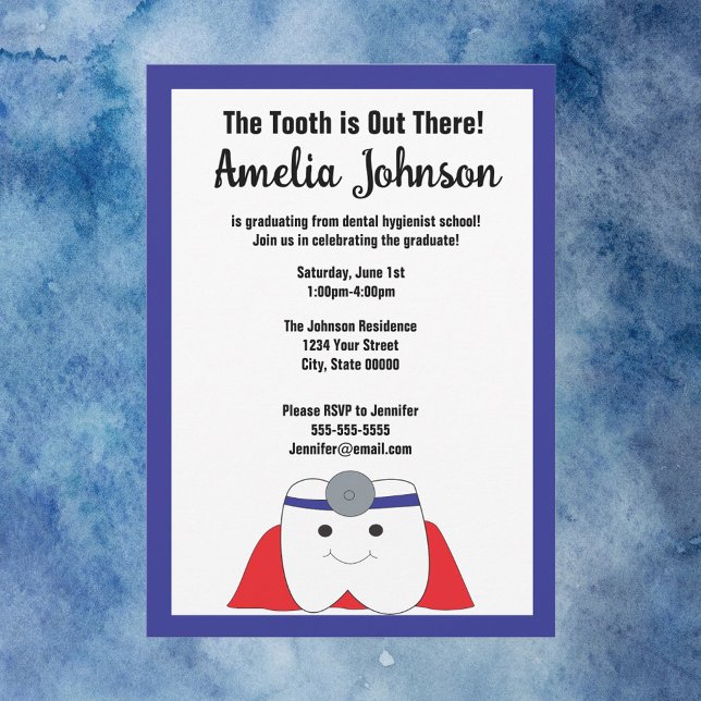 Dental Hygienist Graduation Tooth Personalise Invitation (A funny dental hygienist graduation invitation)