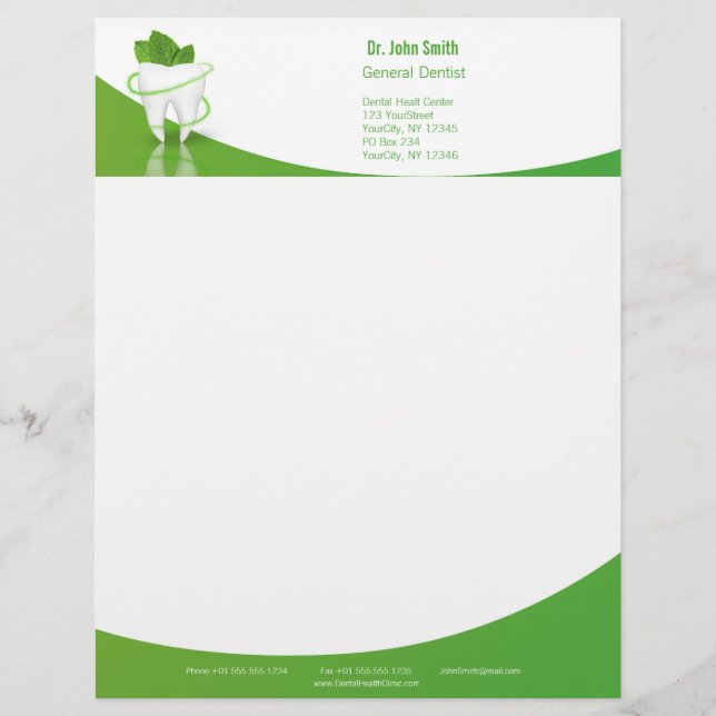 Dental Medical Mint Leaf Tooth - Letterhead (Front)