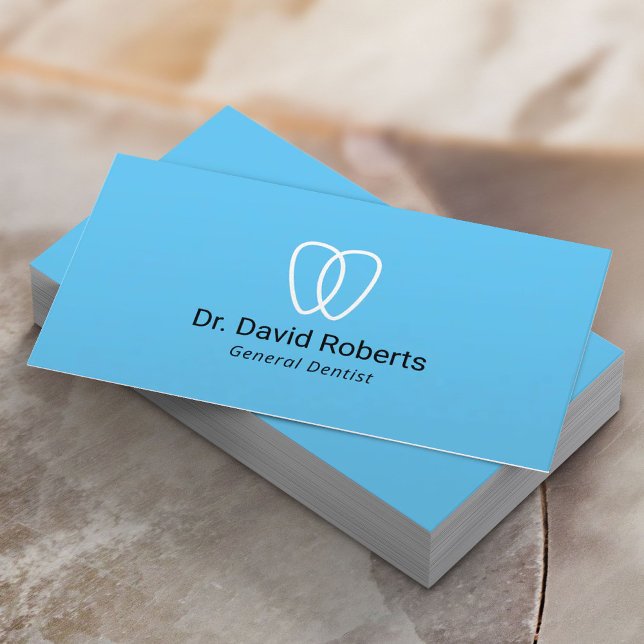 Dental Minimalist Tooth Logo Dentist Plain Blue Business Card (Creator Uploaded)