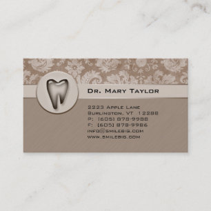 Dental Molar Business Card Damask Beige stripes