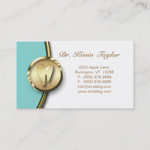 Dental Molar Business Card Gold White Blue
