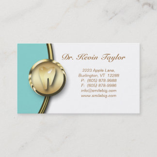 Dental Molar Business Card Gold White Blue