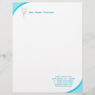 Dental Molar Stationery Turquoise Blue Curve Logo Letterhead