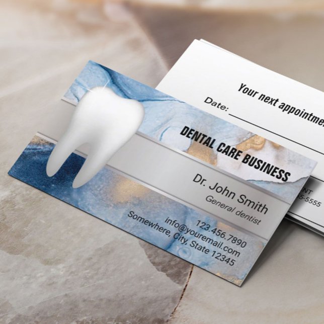 Dental Office Abstract Navy & Gold Dentist  Appointment Card (Creator Uploaded)