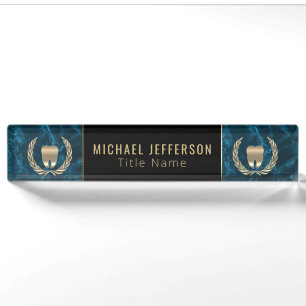 Dental Office - Blue Marble, Black & Gold Nameplate