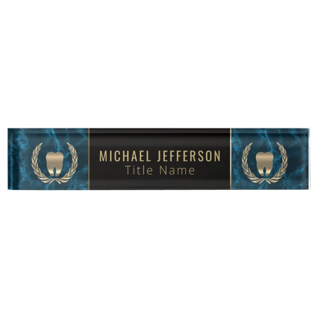 Dental Office  - Blue Marble, Black & Gold Nameplate (Front)